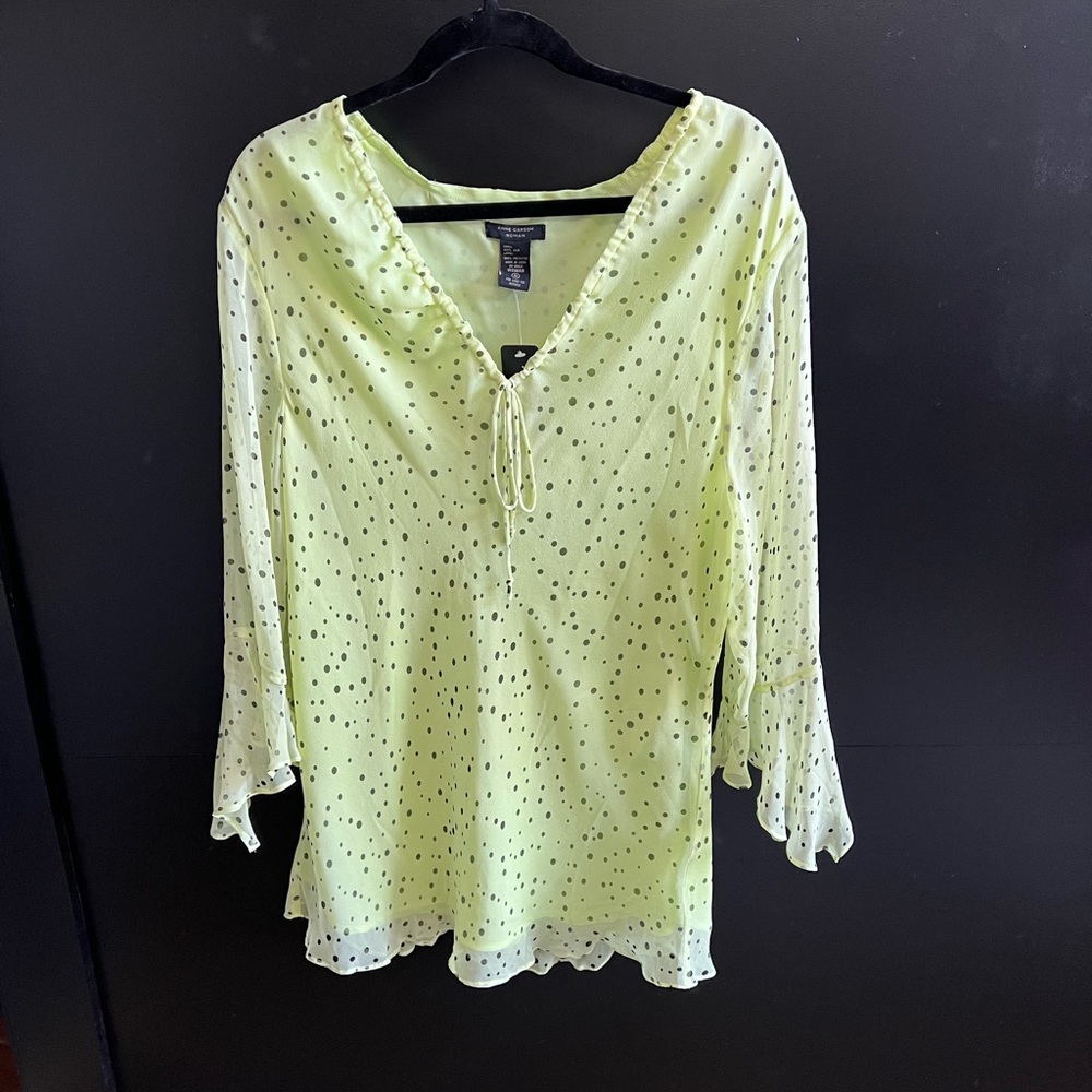 Anne Carson Light Green Blouse with Dots